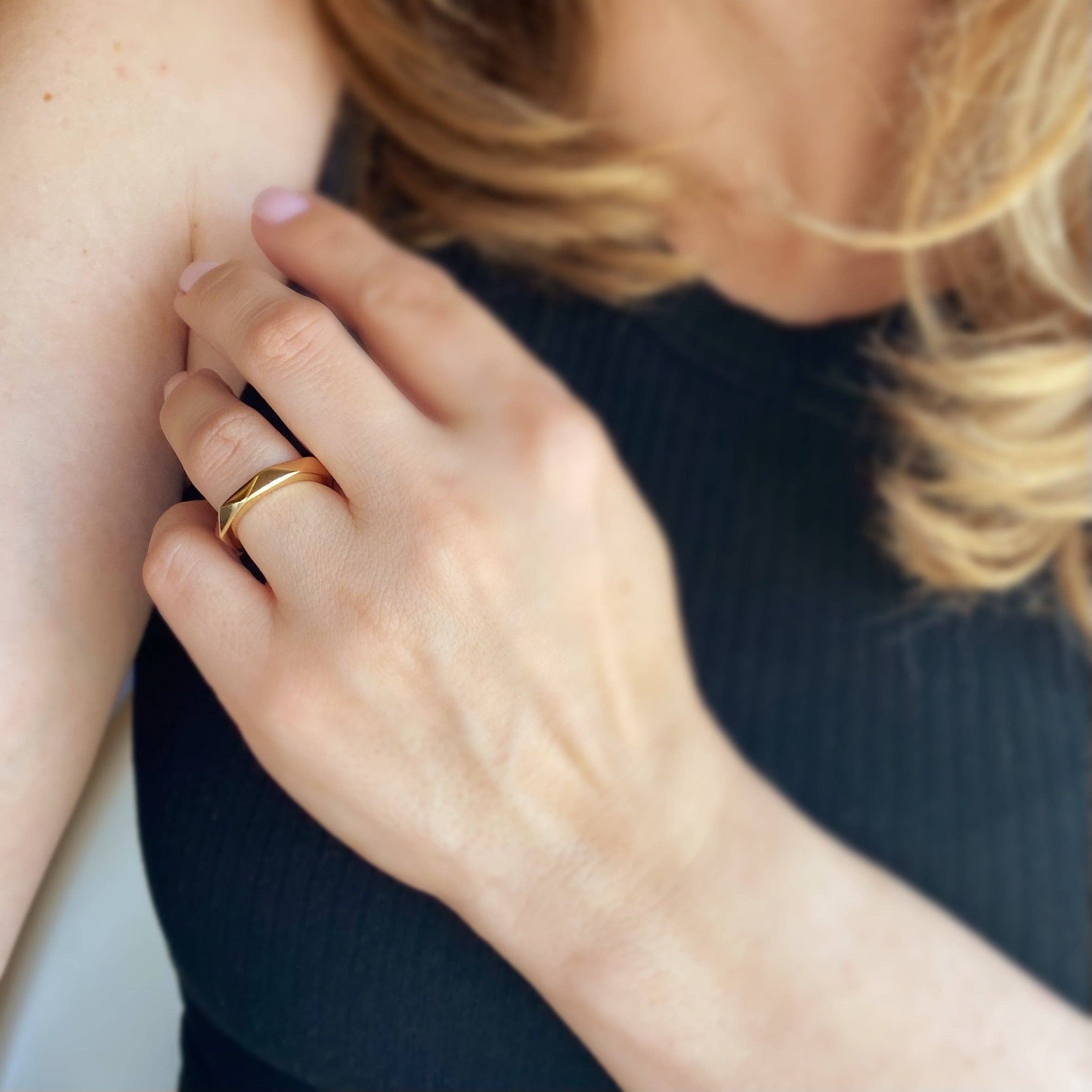 GoldFi – wholesale Band/stacked ring – 18k Gold Filled Faceted Band Ring3