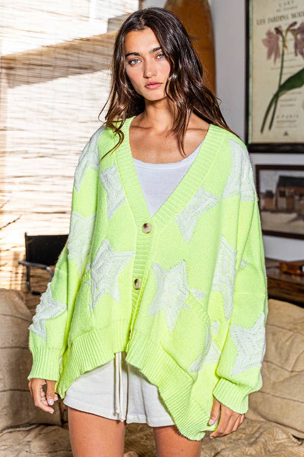 BUCKETLIST INC - Wholesale Cardigan - Women's - IT1670 Oversized Star Pullover Sweater Cardigan69