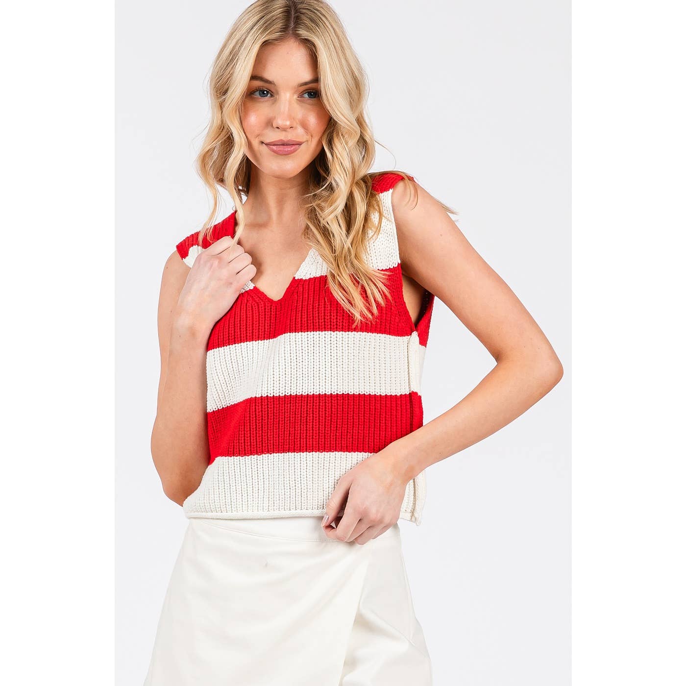 mittoshop - Wholesale Sweater Vest - Women's - STRIPED V-NECK CROPPED SWEATER VEST TOP6