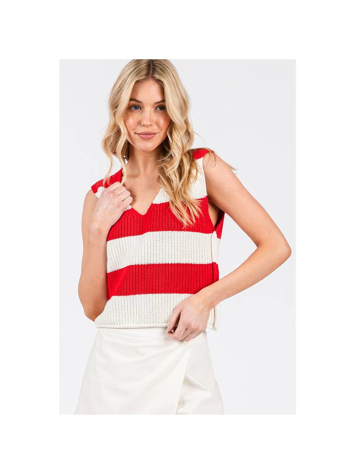 mittoshop - Wholesale Sweater Vest - Women's - STRIPED V-NECK CROPPED SWEATER VEST TOP6