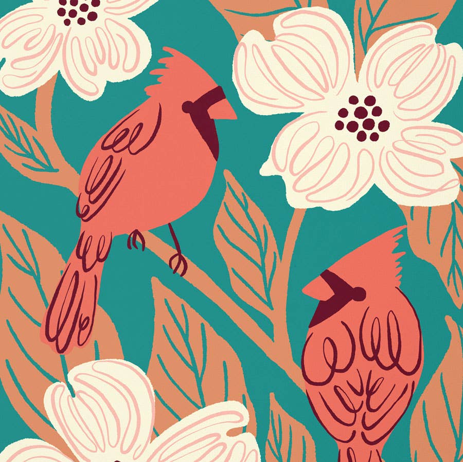 Nuthatch Studio - Wholesale Art Print - Cardinals & Dogwood Giclée Art Print: Bird Botanical Decor2