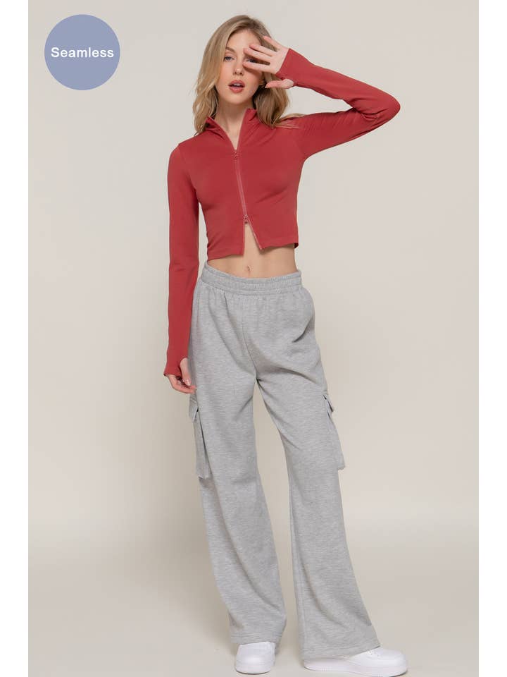 Active Basic | Active USA - Wholesale Athletic Top - Women's - Long Sleeve with Thumbholes Mock Neck Zip Up Seamless Top