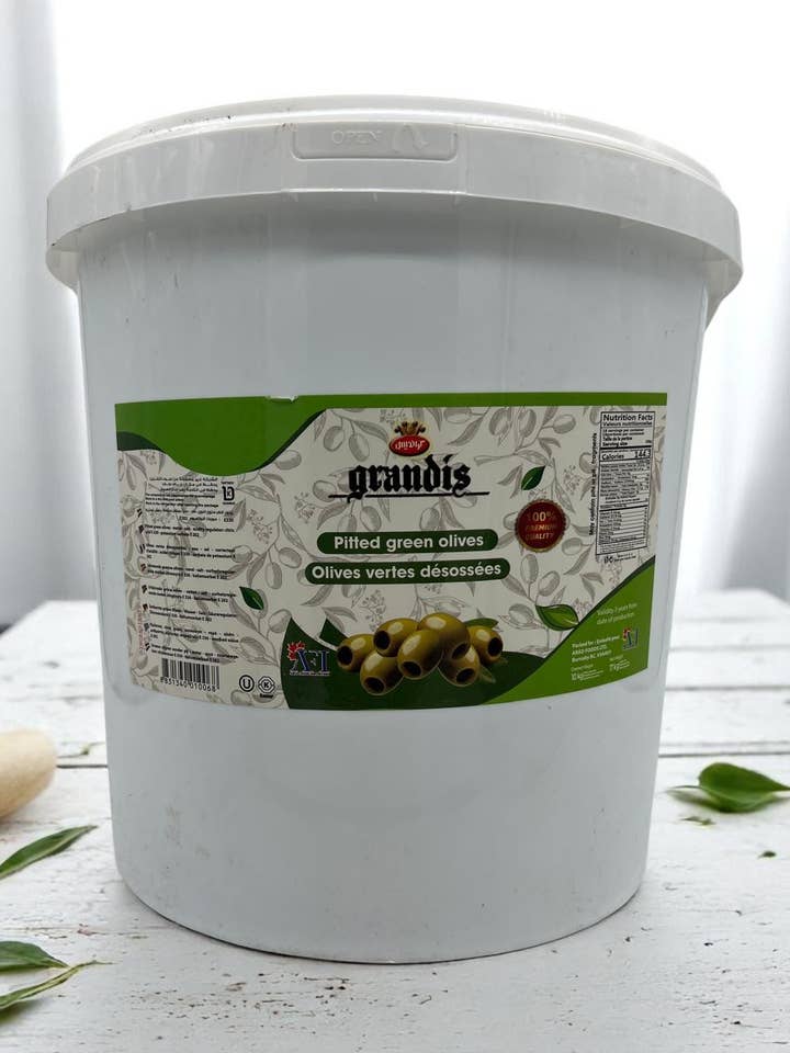 Grandes olives vertes dénoyautées – Seau de service alimentaire en vrac (10 kg) pour la vente par Grandis