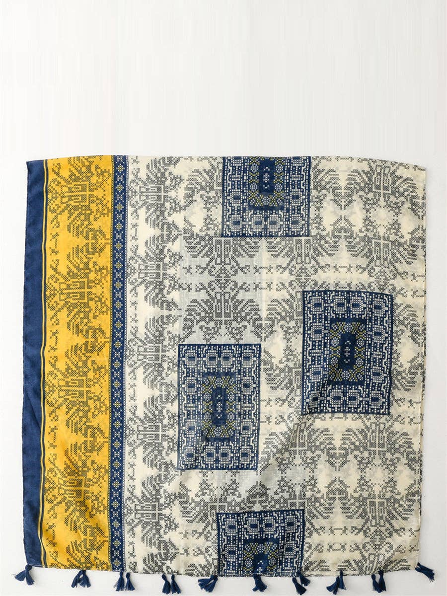 Beige Women Summer Artsy Colorblock Tassel Shawl Scarf for wholesale on Faire4