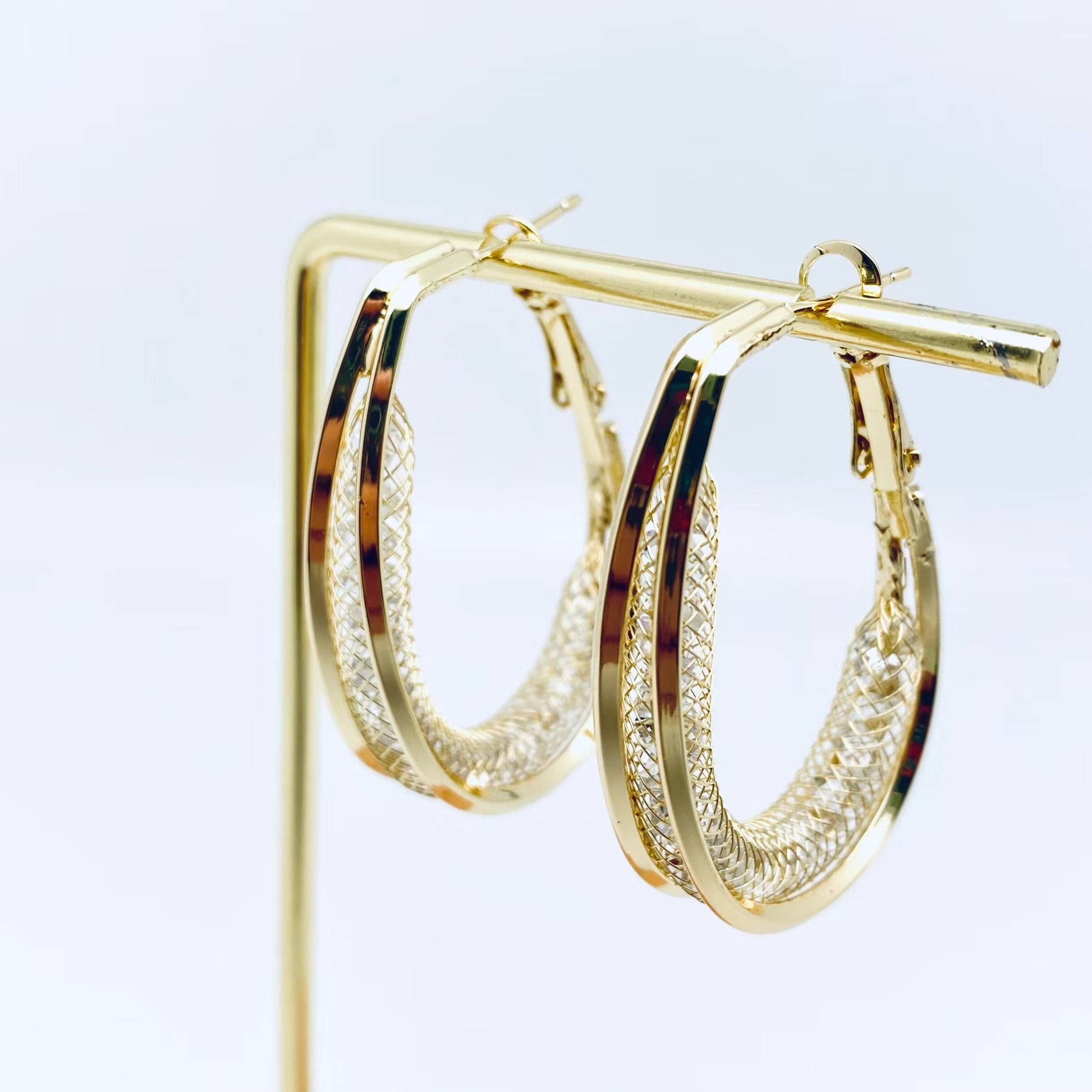 Mio Queena - Wholesale Hoop Earrings - Metal Reticular Hoop Earring