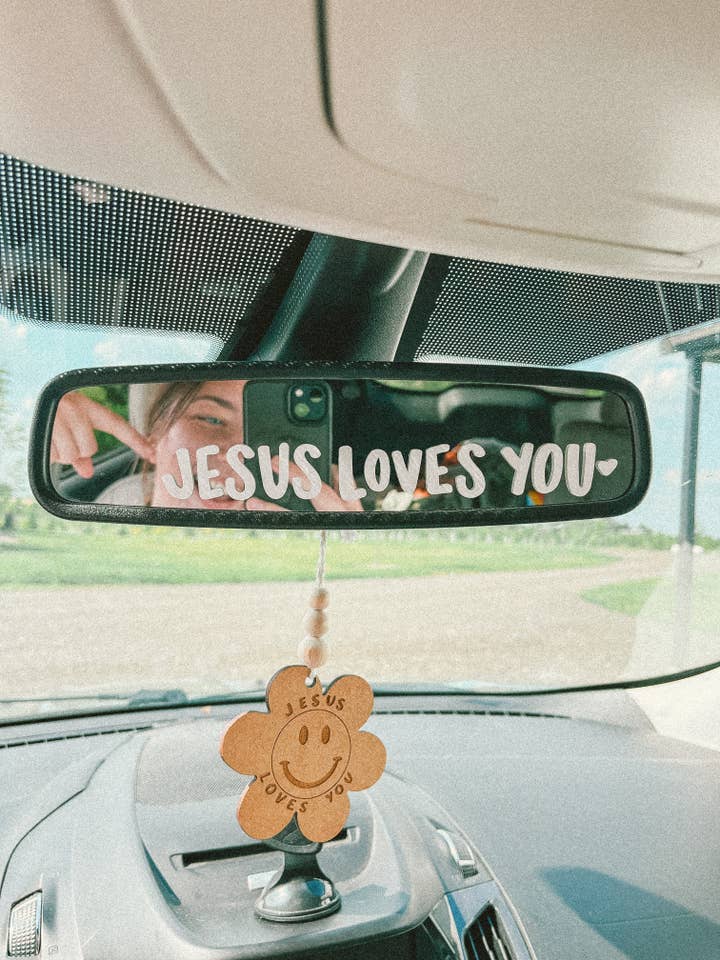 'Jesus Loves You' mirror decal for wholesale by Written by Maria