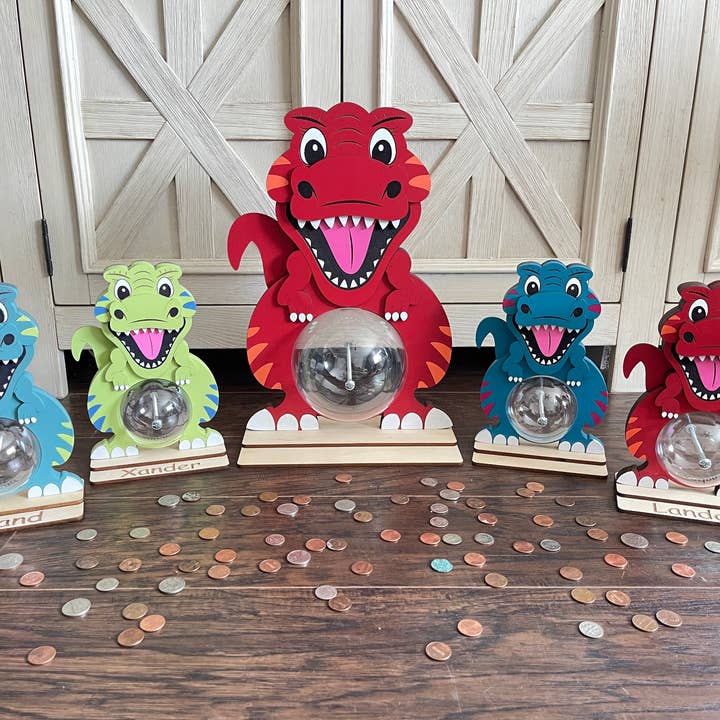 Deer Custom Designs - Wholesale Money/Piggy Bank - Large T-Rex Dinosaur Piggy Bank | T-Rex Ball Bank -~15" tall