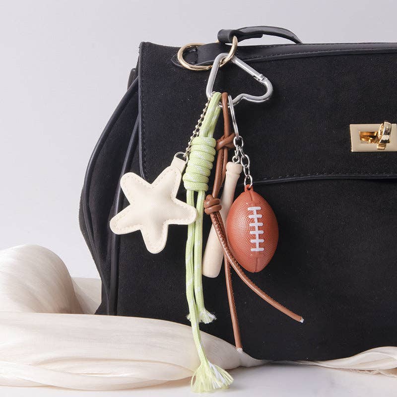 Dipped Shop - Wholesale Keychain - Women's - Simple Leather Star Baseball Keychain Bag Charm DP25E4942