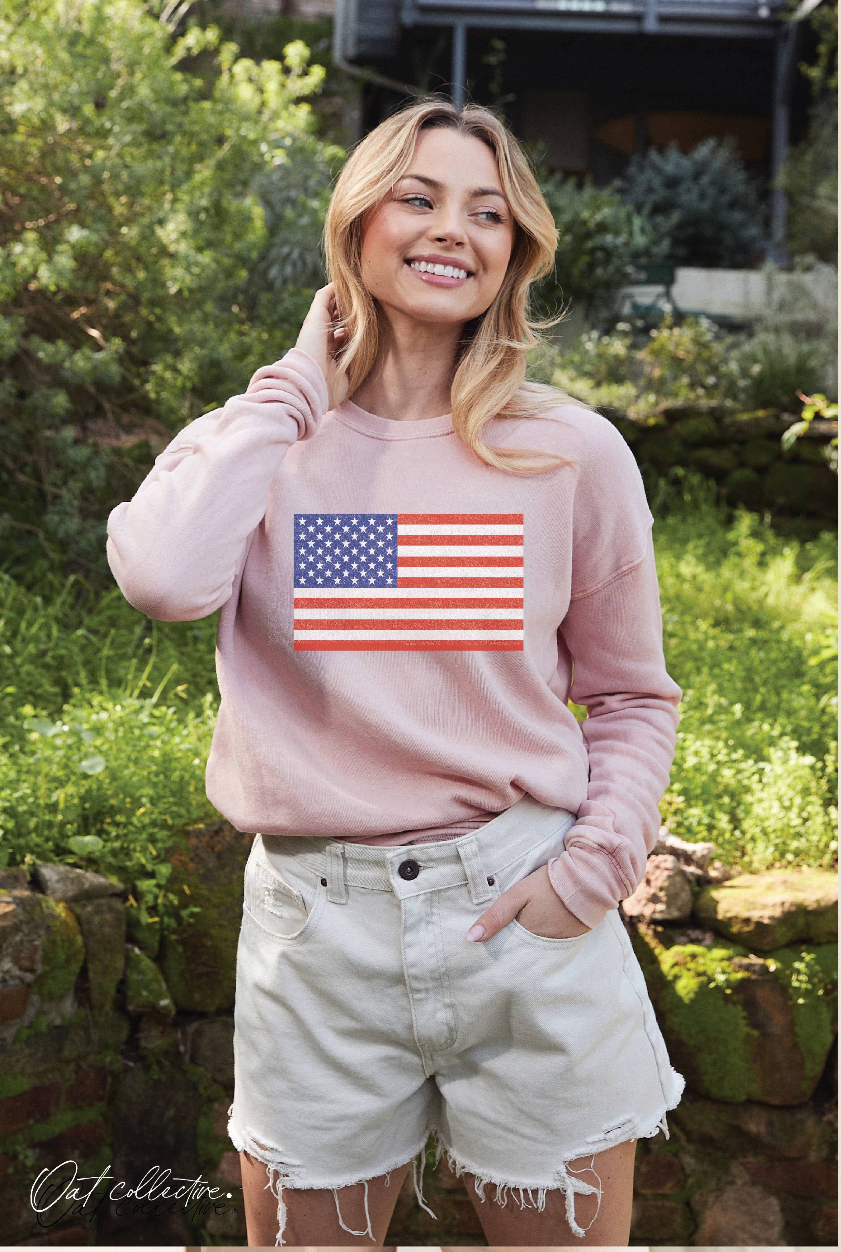 OAT COLLECTIVE - Wholesale Graphic Sweatshirt - Women's - USA FLAG Mineral Graphic Sweatshirt 5