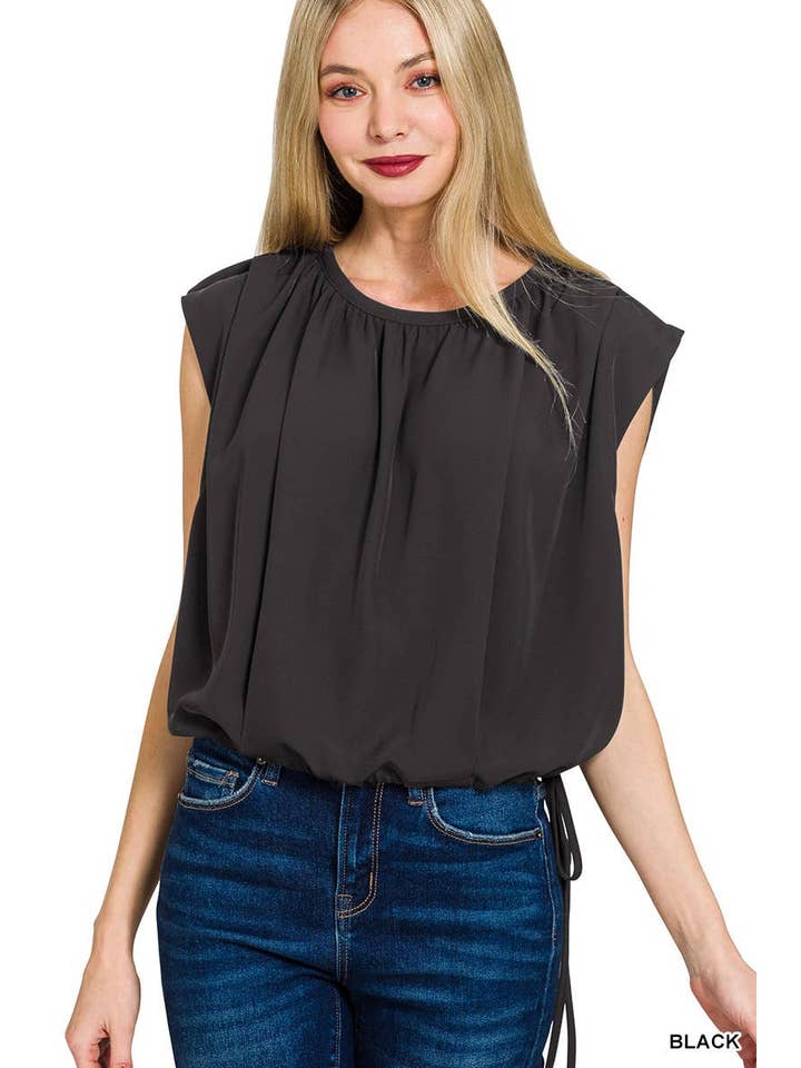 Vanilla Monkey - Wholesale Blouse - Women's - Woven Drawstring Tie Side Sleeveless Top1