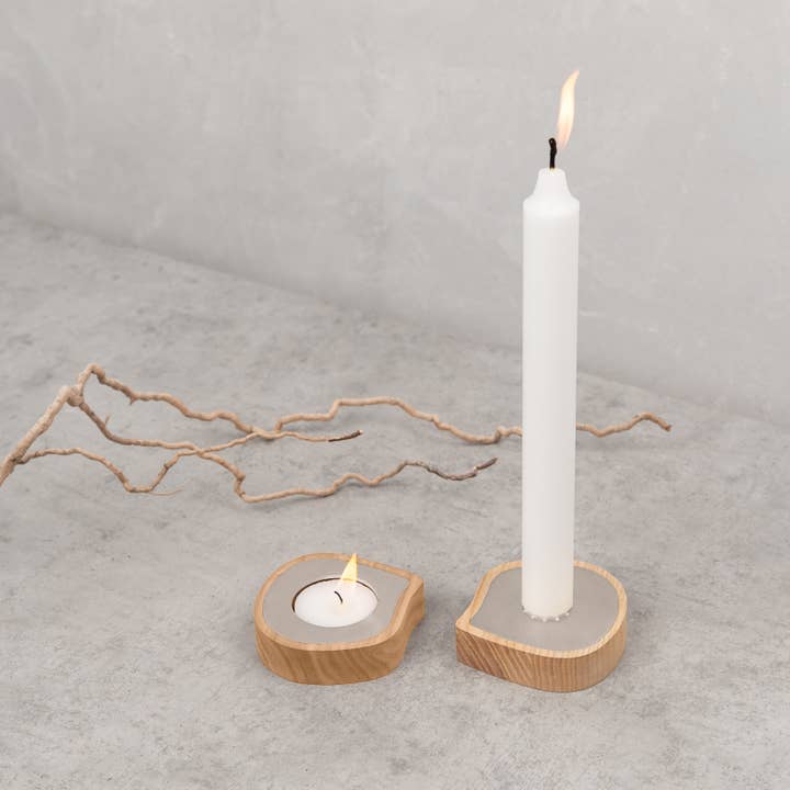 Tealight or taper candle holder | Ash wood, stainless steel for wholesale by NAMUOS