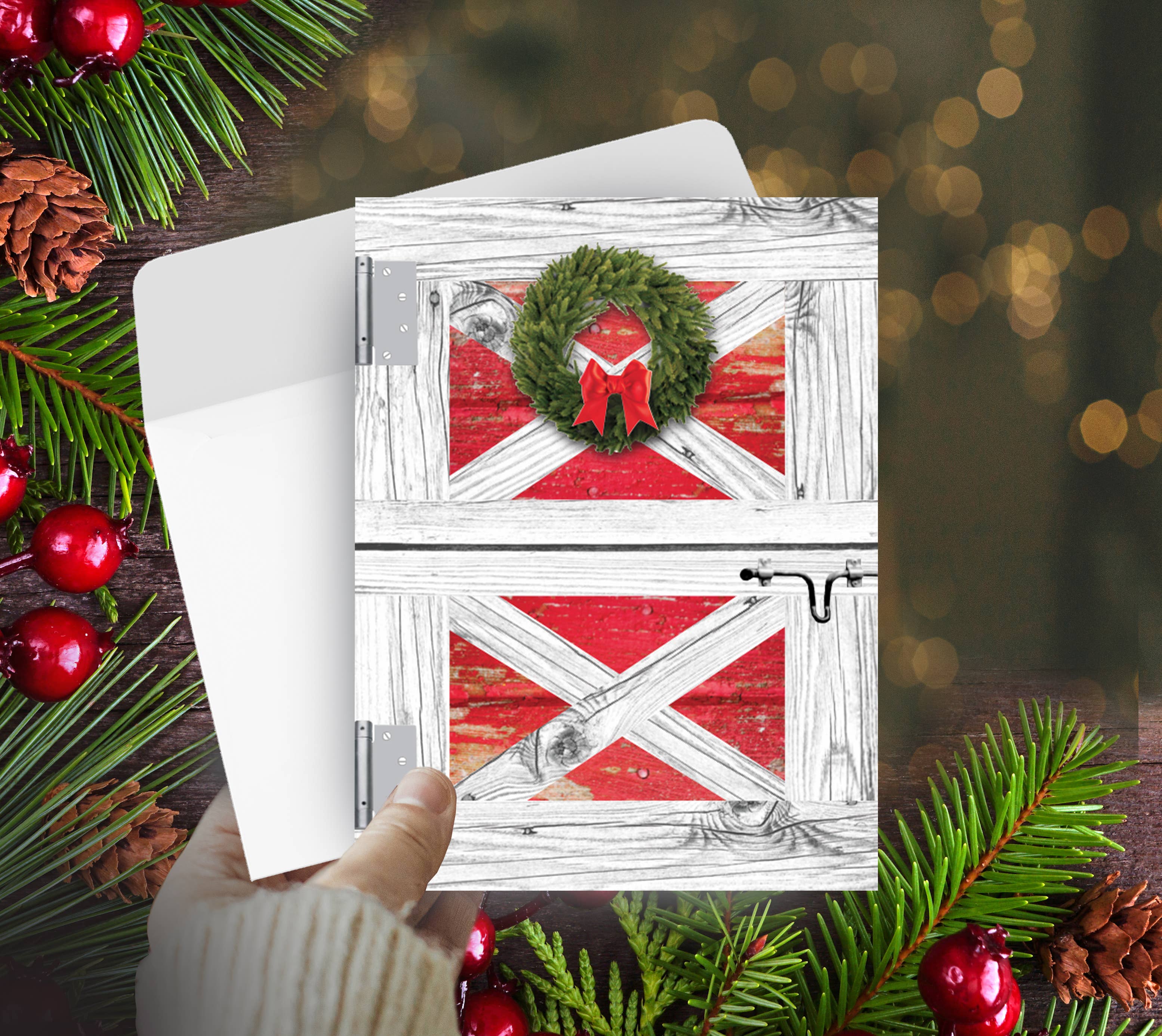 Horse Hollow Press / Pretty Funny Snarky Cards/Stickers - Wholesale Christmas Card - Horse Christmas Card / Barn Door / Holiday Greeting Card
1