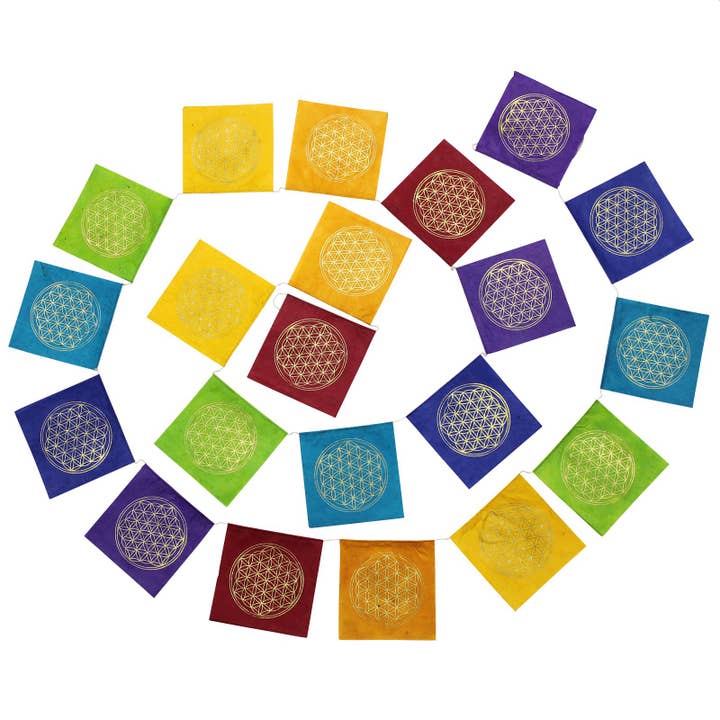 Prayer flag Flower of Life colorful paper 10.5x10.5cm and other Purchase Wholesale wish strings. Free Returns & Net 60 Terms on Faire trending on Faire.