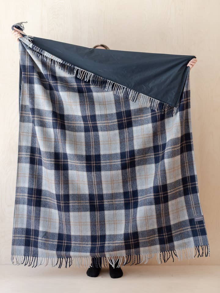 Recycled Wool Picnic Blanket in Bannockbane Silver for wholesale by TBCo
