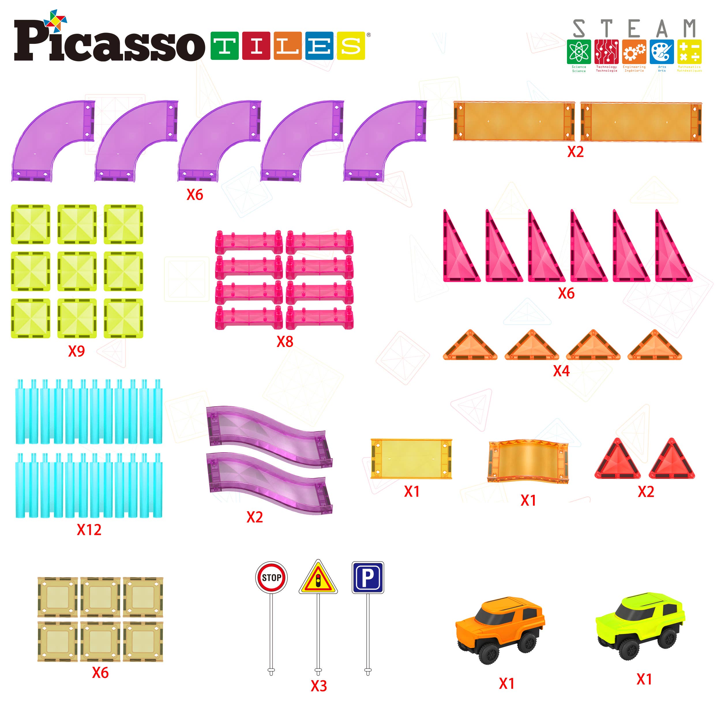 PicassoTiles - Wholesale Building Set - Kids - PicassoTiles 60pc Travel Size Magnetic Tile Race Track Set6