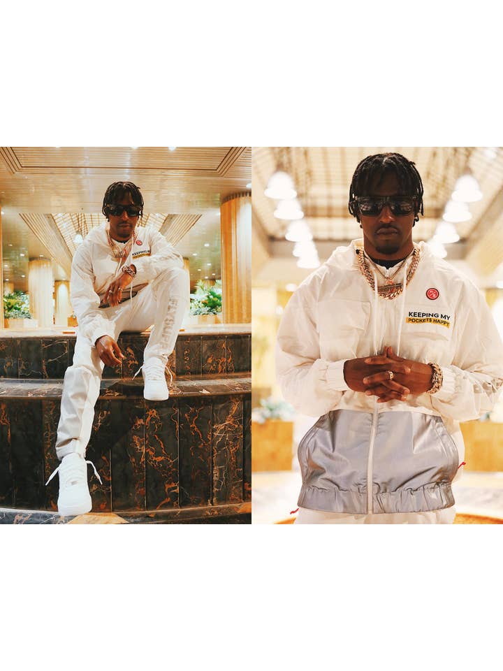 White Happy Pockets Windbreaker Zip-Up Jacket (White) for wholesale on Faire26