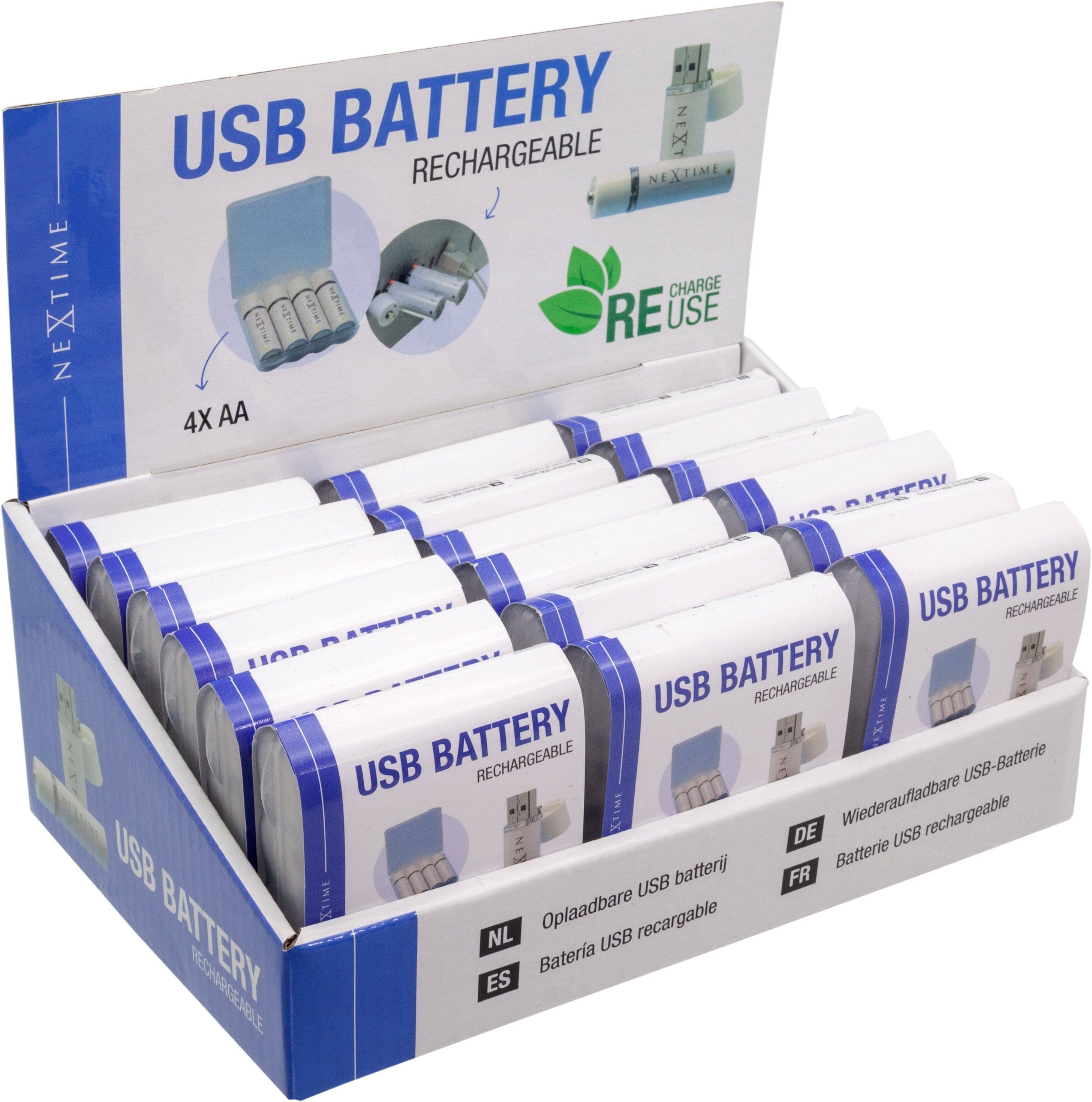 NeXtime – wholesale Återförsäljarskyltning – USB AA-batteridisplay för 18 st AABAT0031