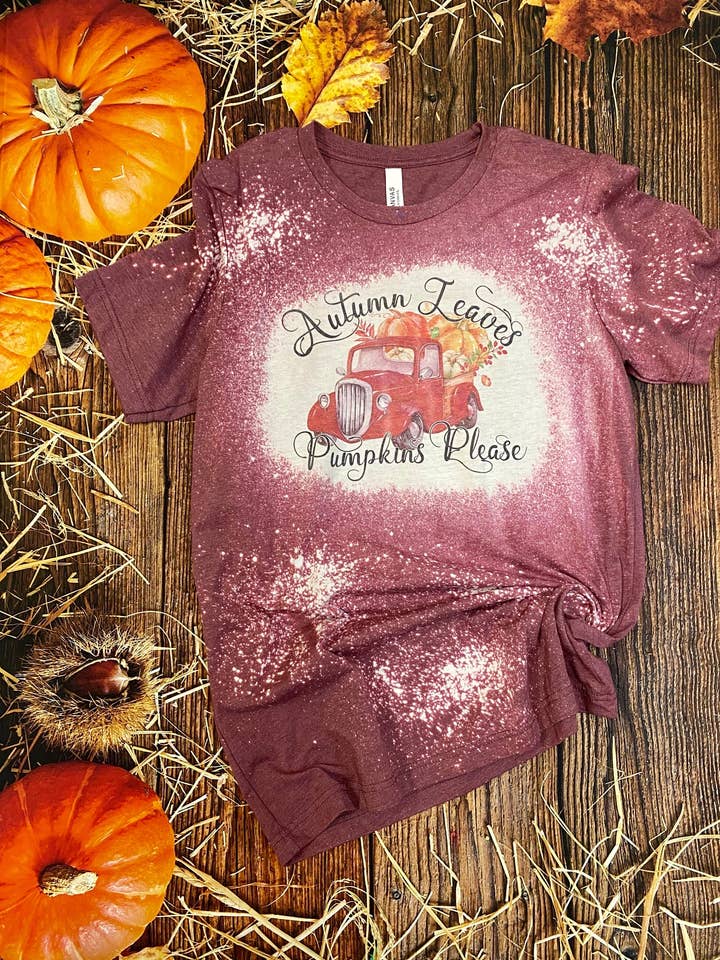 Herbstblätter und Kürbisse bitte | Herbst Bleach Shirt | Bleach Tee | Bleach Shirt | Gebleichtes Hemd für den Großhandel von Cute As A Rustic Button