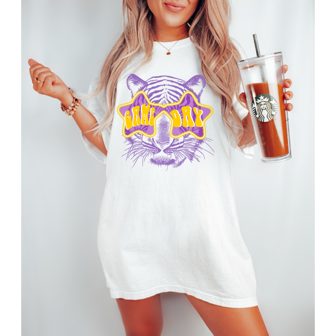 Pink House On River Road - Wholesale Screen Printed T-Shirt - Women's - Game Day Shade LSU Tigers Graphic Tee5