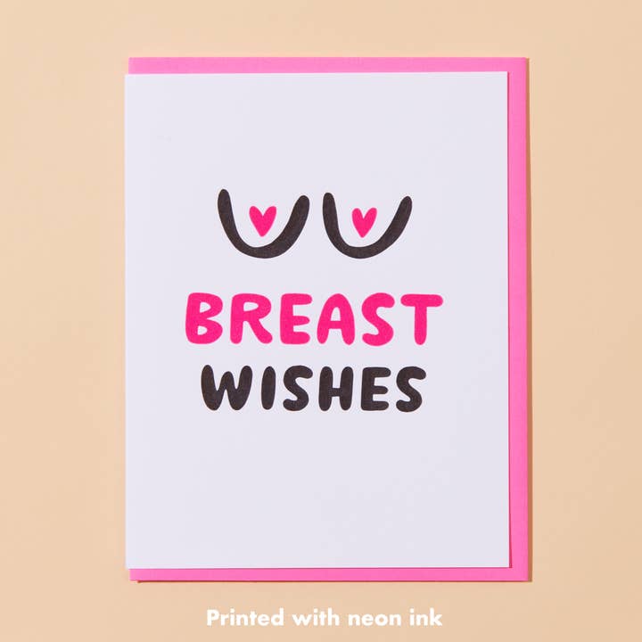 Breast Wishes Letterpress Greeting Card - cancer- Made in USA for wholesale by And Here We Are