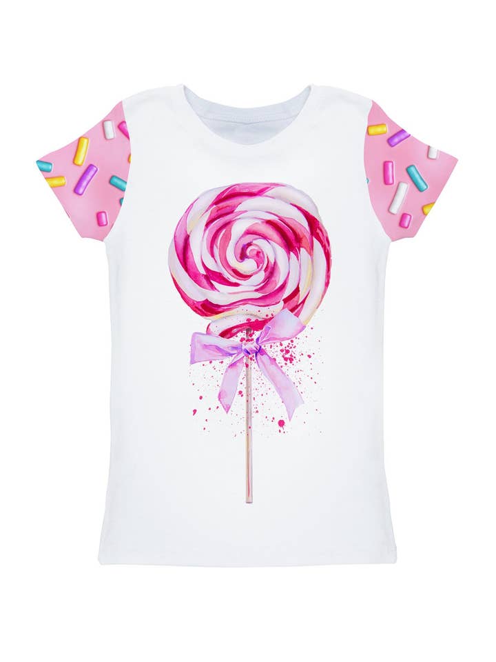 Sugar Baby Zoe White Pink Lollypop Print Cute Summer T-Shirt - Kids for wholesale by Pineapple Clothing