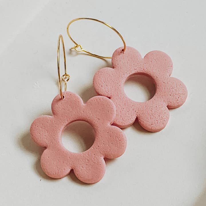 Dusty Pink Daisy Hoop for wholesale by Happily Handmade Clay