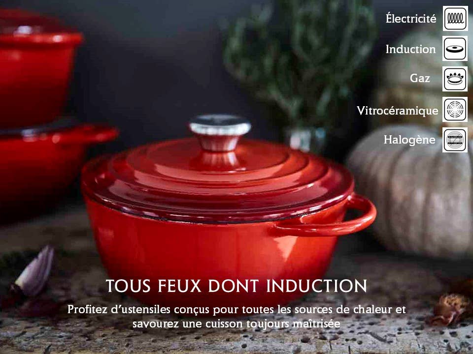 Round Red Cast Iron Casserole with Lid - Black Interior for wholesale on Faire3