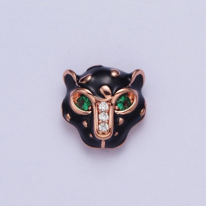 Aim Eternal - Wholesale Individual Charm/Pendant - 24K Gold Filled Green Eyed Black Panther Enamel Spacer Bead in Rose Gold, Black, Gold, Silver | B-010 B-013 B-005 B-046