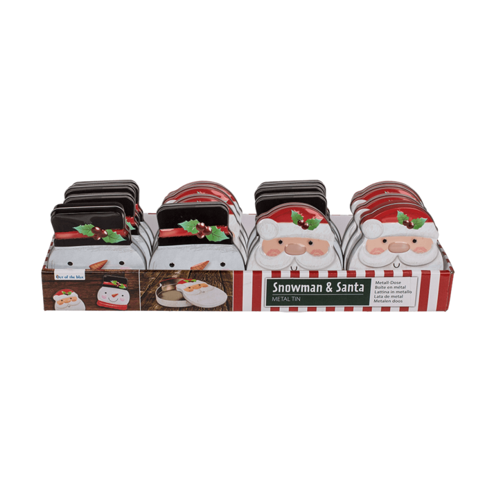 Out of the blue KG - Wholesale Food Storage Container - Metal tin, snowman & santa assorted,1