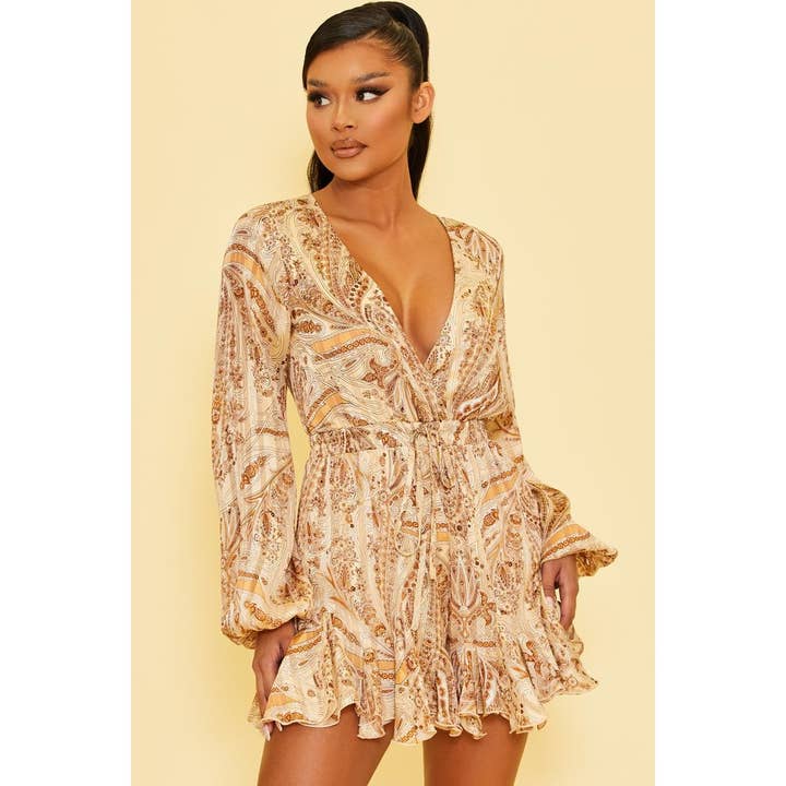 PAISLEY SHIMMER FLARE ROMPER for wholesale by Luxxel