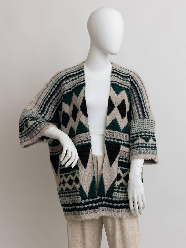 Leto Accessories - Wholesale Cardigan – Women’s - Boho Faux Fur Ruana Wrap with Cozy Pockets - Tribal Cardigan7