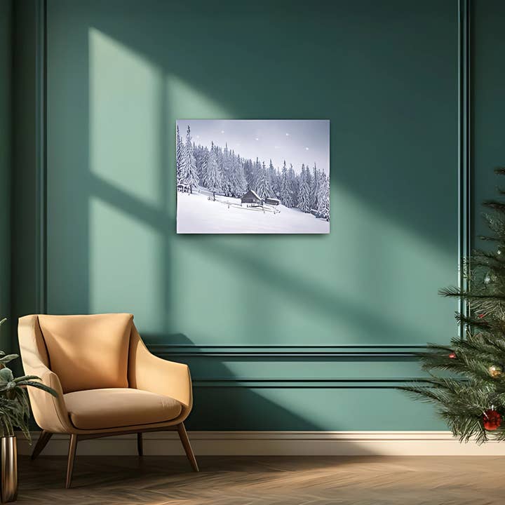 LumaBase - Wholesale Christmas Wall Art - Battery-Operated Lighted Wall Art - Snowy Cabin2