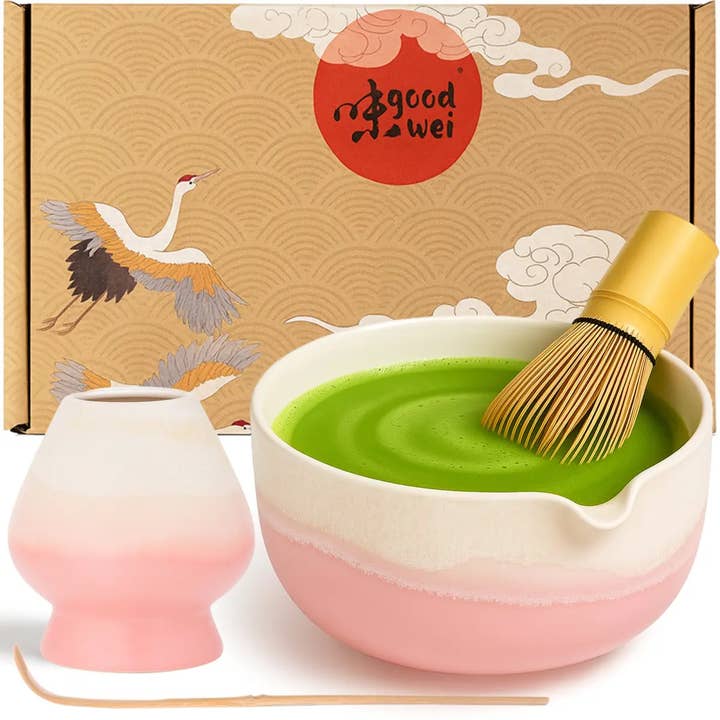 Set de matcha "Fuji Pink" con batidor de 80 cerdas y soporte para venta al por mayor de good wei
