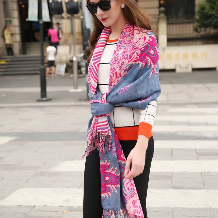 Scarflings - Wholesale Sjaal - Dames - Magenta Splash wollen sjaal - roze7