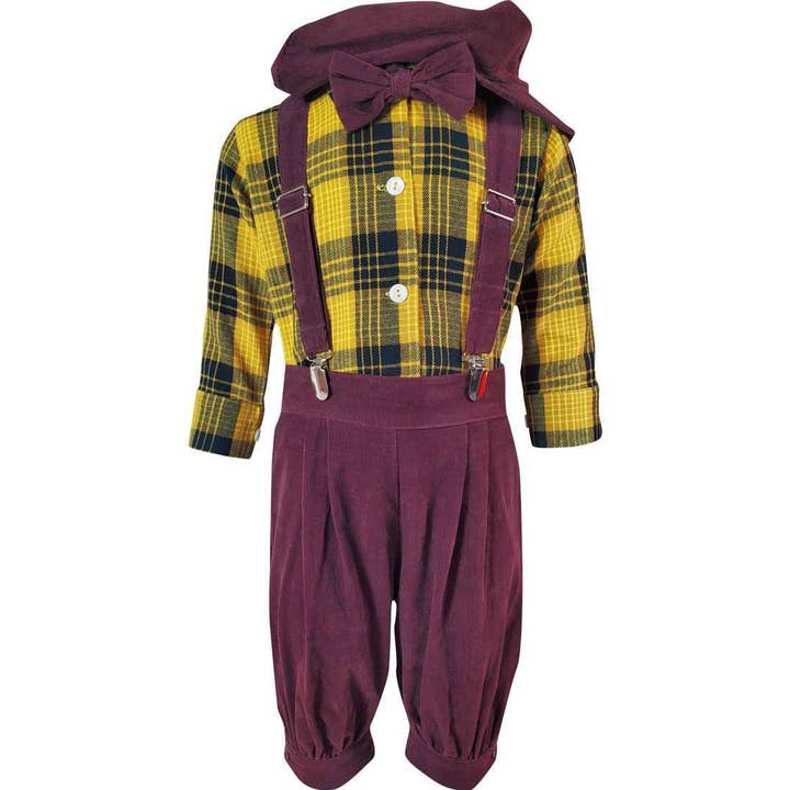 Baby Toddler Little Boys Vintage Suspender Bowtie Knickers Suit - Castanho mostarda por atacado de Angeline Kids