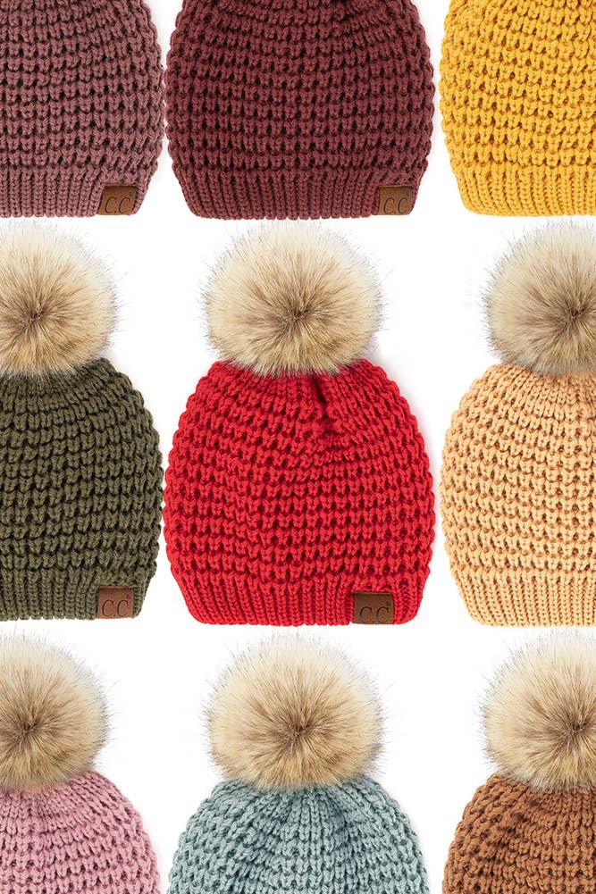 Hana - Wholesale Beanie - Women's - C.C Waffle Stitch Pattern Pom Beanie17