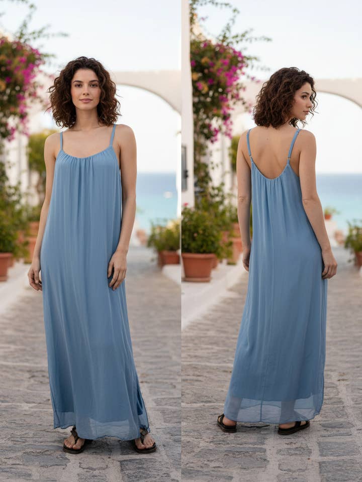 Shyloh - Wholesale Dress - Women's - Long silk dress with adjustable straps 3048010