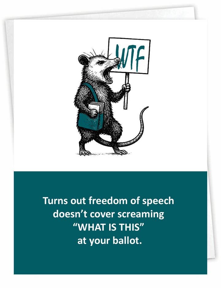 Cartão de Saudação de Protesto Engraçado - Gambá WTF - Interior em Branco por atacado de Blue Spark Card Co