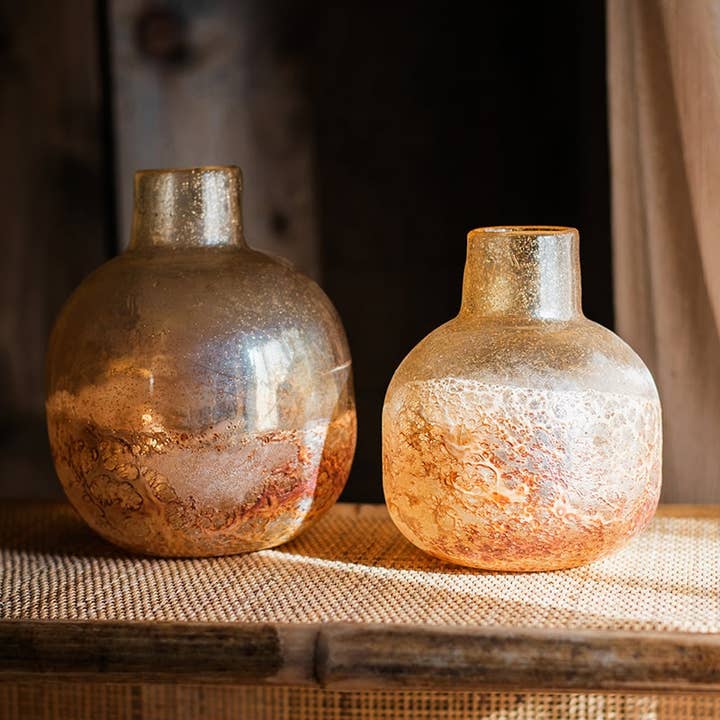 Rustic Reach - Wholesale Vase - Hand Blown Bubble Glass Bud Vase Amber