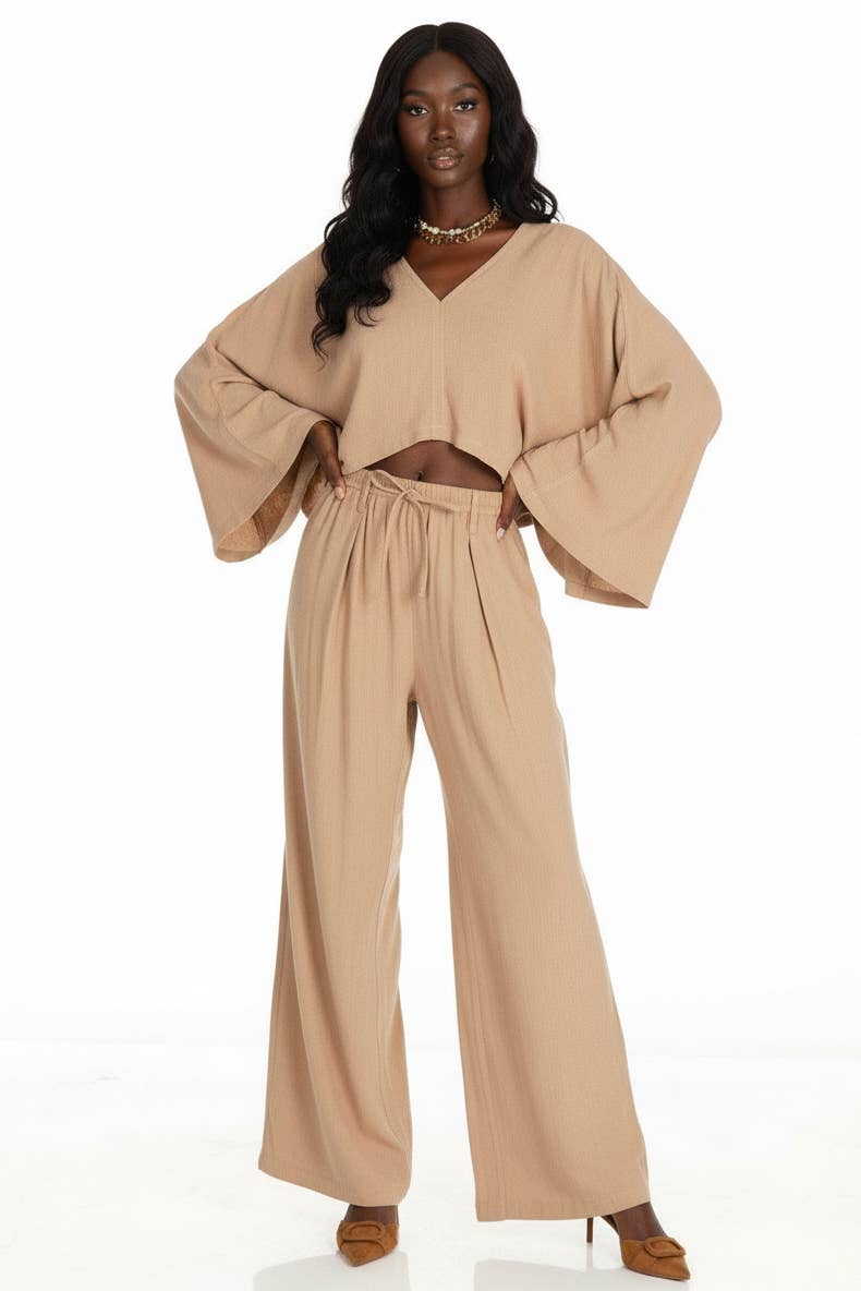 5besties inc - Vendita all'ingrosso Completo top e pantaloni (NON loungewear) - Donna - SET 2 PEZZI IN LINO TINTO UNITO3