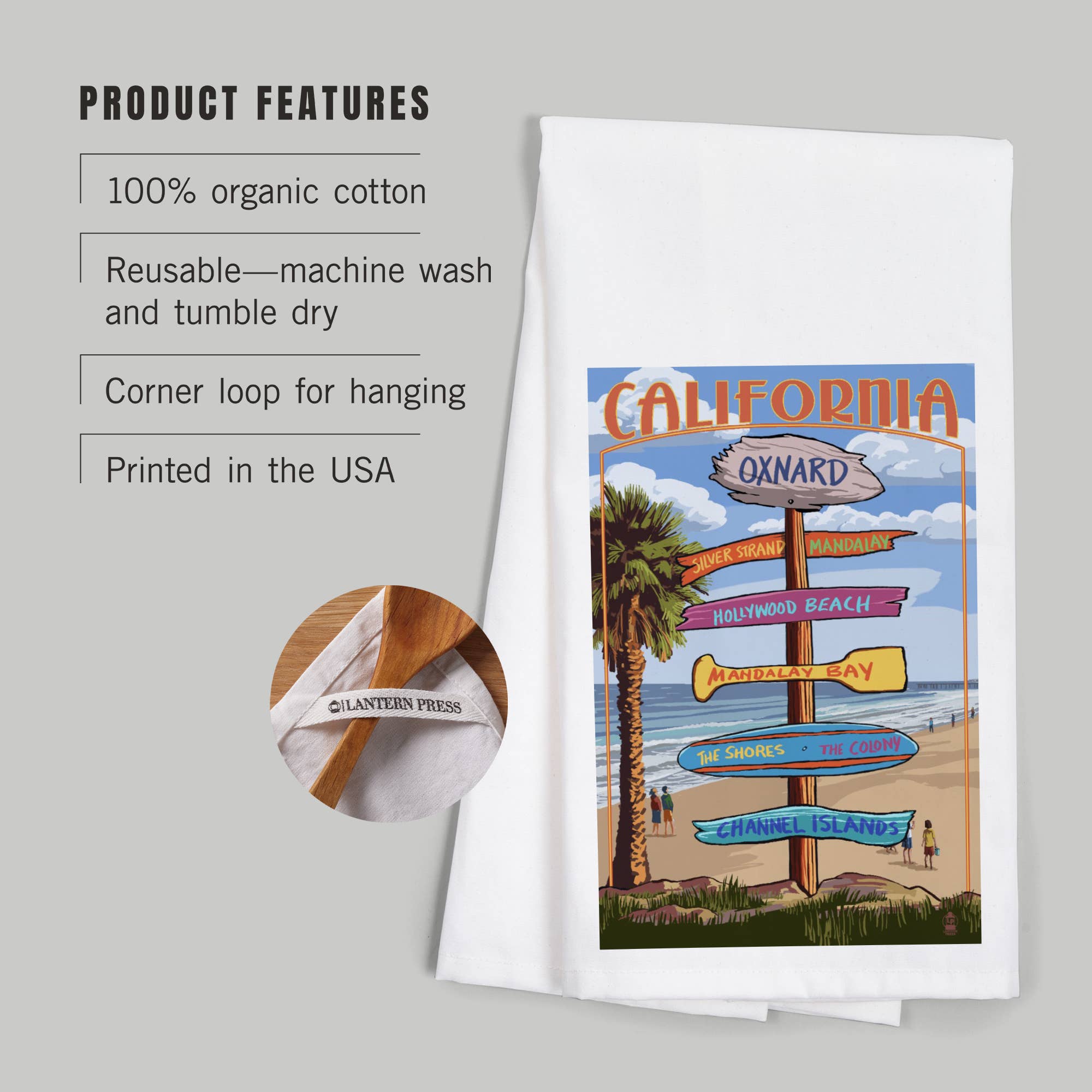 Lantern Press - Wholesale Tea Towel - ORGANIC TEA TOWEL Oxnard, California, Destination Signpost2