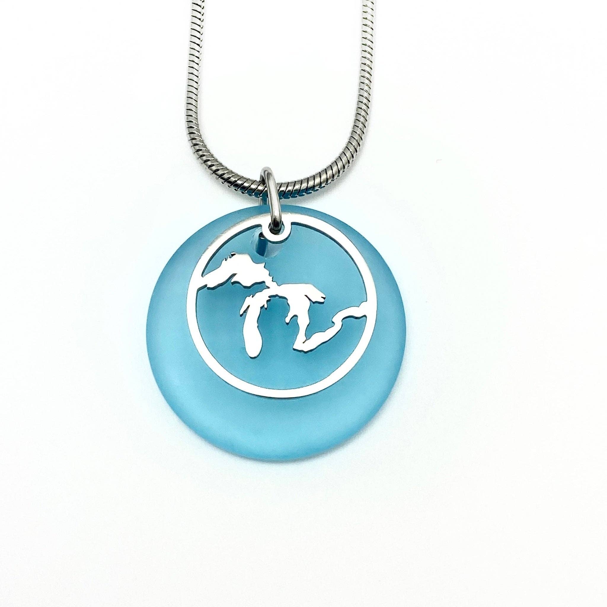 Be Inspired UP - Wholesale Pendant/Charm Necklace - Great Lakes Outline Beach Glass Pendant0