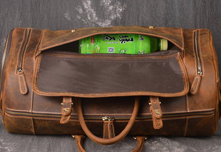 RockCow Leather Studio - Wholesale Weekender Bag - Men's - Vintage Leather Weekend Bag with Shoes Compartment, Crazy Horse Leather Duffle Bag, Large Travel Bag7