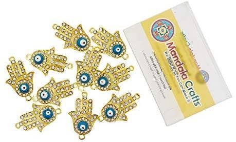 Mandala Crafts – wholesale Individuell berlock/hänge – Guldmetall Hamsa Hand Evil Eye Charms 10 st för smycken göra, prydnadsföremål; av Mandala hantverk3