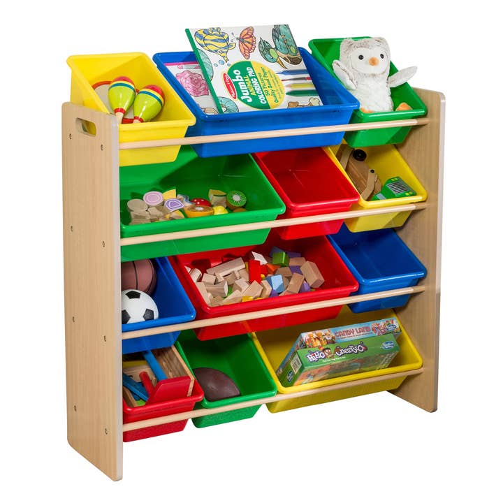 Kids Toy Storage Organizer With 12 Plastic Bins, Natural for wholesale by Honey-Can-Do