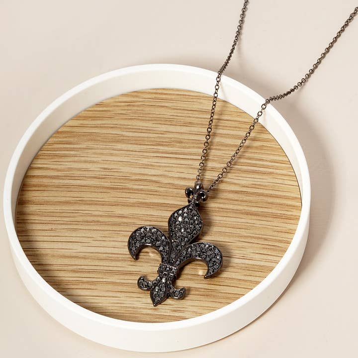 Sensibling Corp. - Wholesale Pendant/Charm Necklace - Stone Paved Fleur De Lis Pendant Necklace