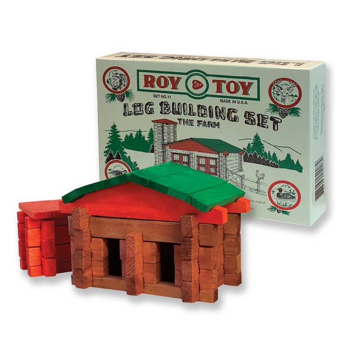 Roy Toy - Wholesale Building Set - Kids - 16 pc Log Cabin Canvas Bag and 1930's Originals3