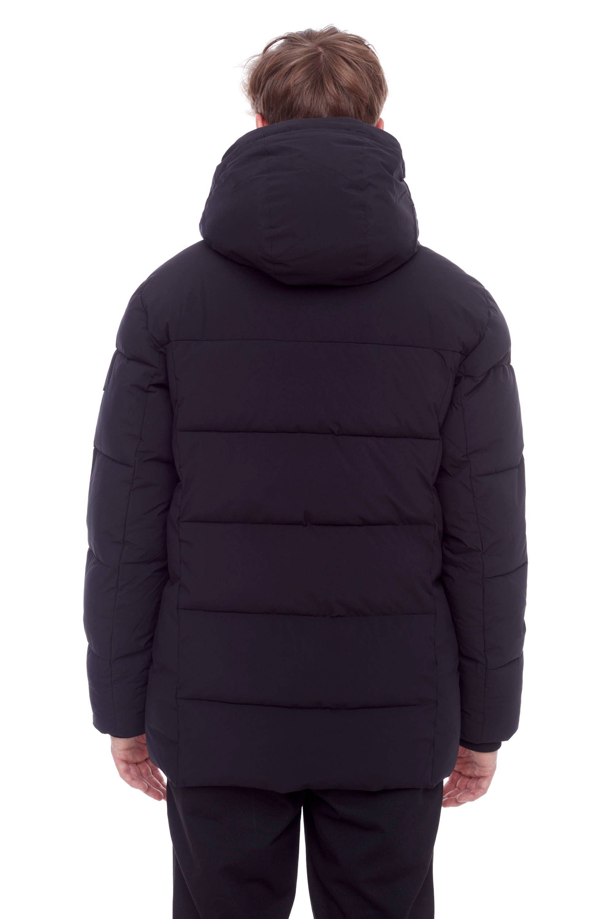 BANFF | MEN'S VEGAN DOWN (RECYCLED) MID-WEIGHT QUILTED PUFFER JACKET, BLACK for wholesale on Faire5