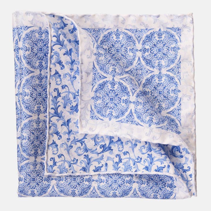 Porto - Double Sided Silk Pocket Square - Azure for wholesale by Elizabetta Made in Italy USA
