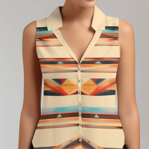 Aztec-mönstertryck Halv krage V-ringad avslappnad skjorta för kvinnor för wholesale av NeoShores